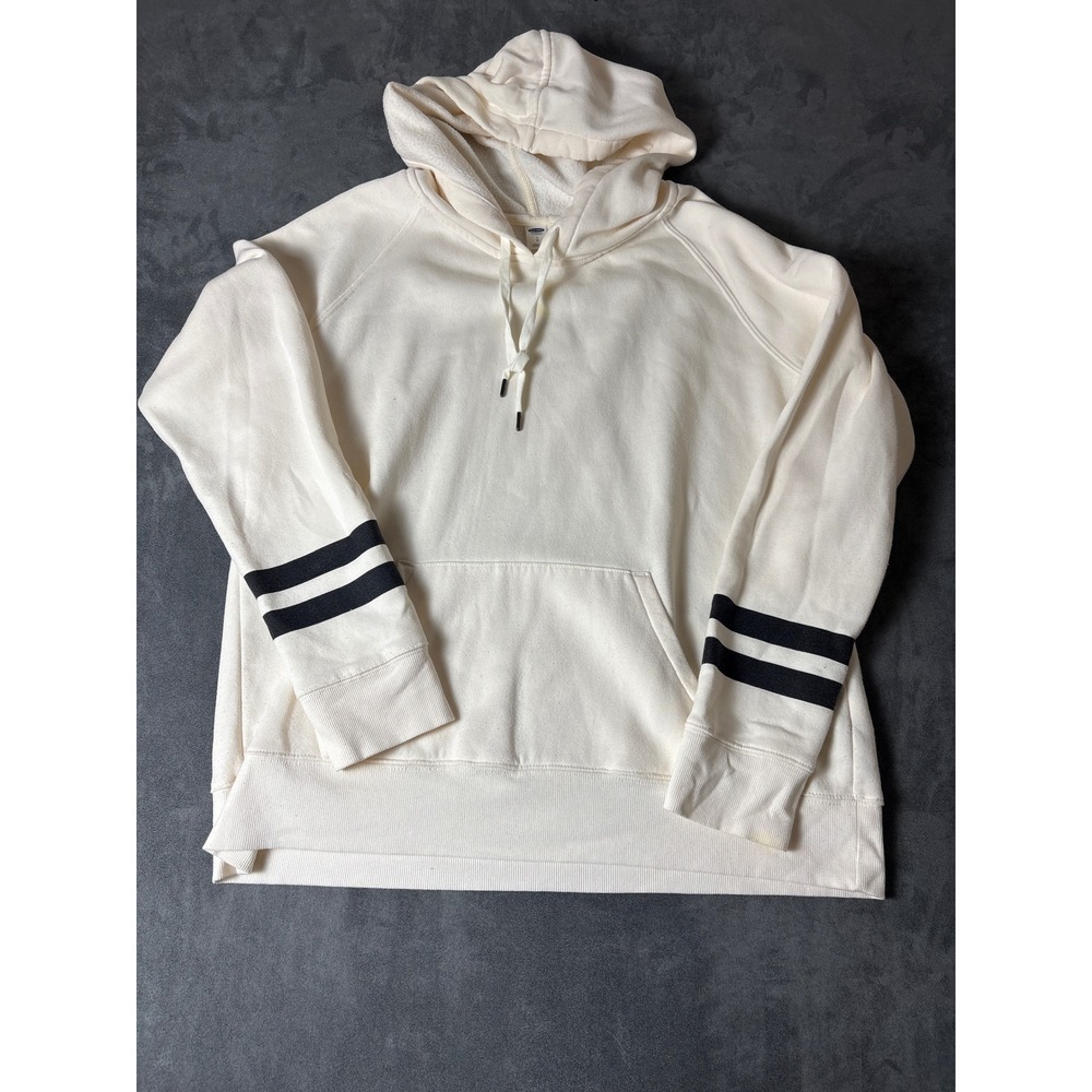 Varsity Old Navy Soft Mens Cream Pullover  Stripe Sleeves Large Off White